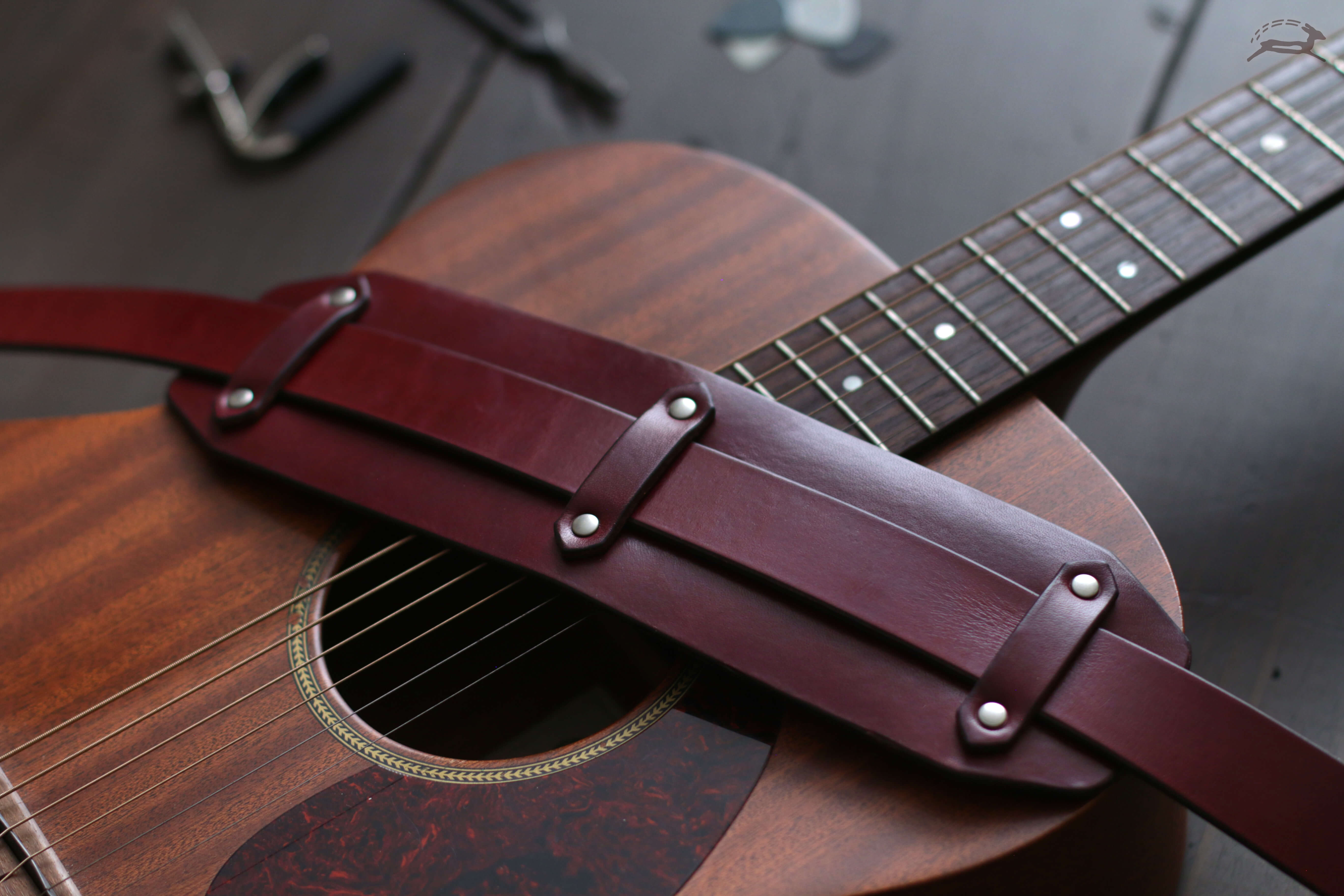 Dark Red Leather Guitar Strap - OCHRE handcrafted