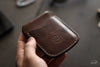 Dark brown leather wallet with deep patina - OCHRE handcrafted