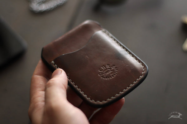 Dark brown leather wallet with deep patina - OCHRE handcrafted