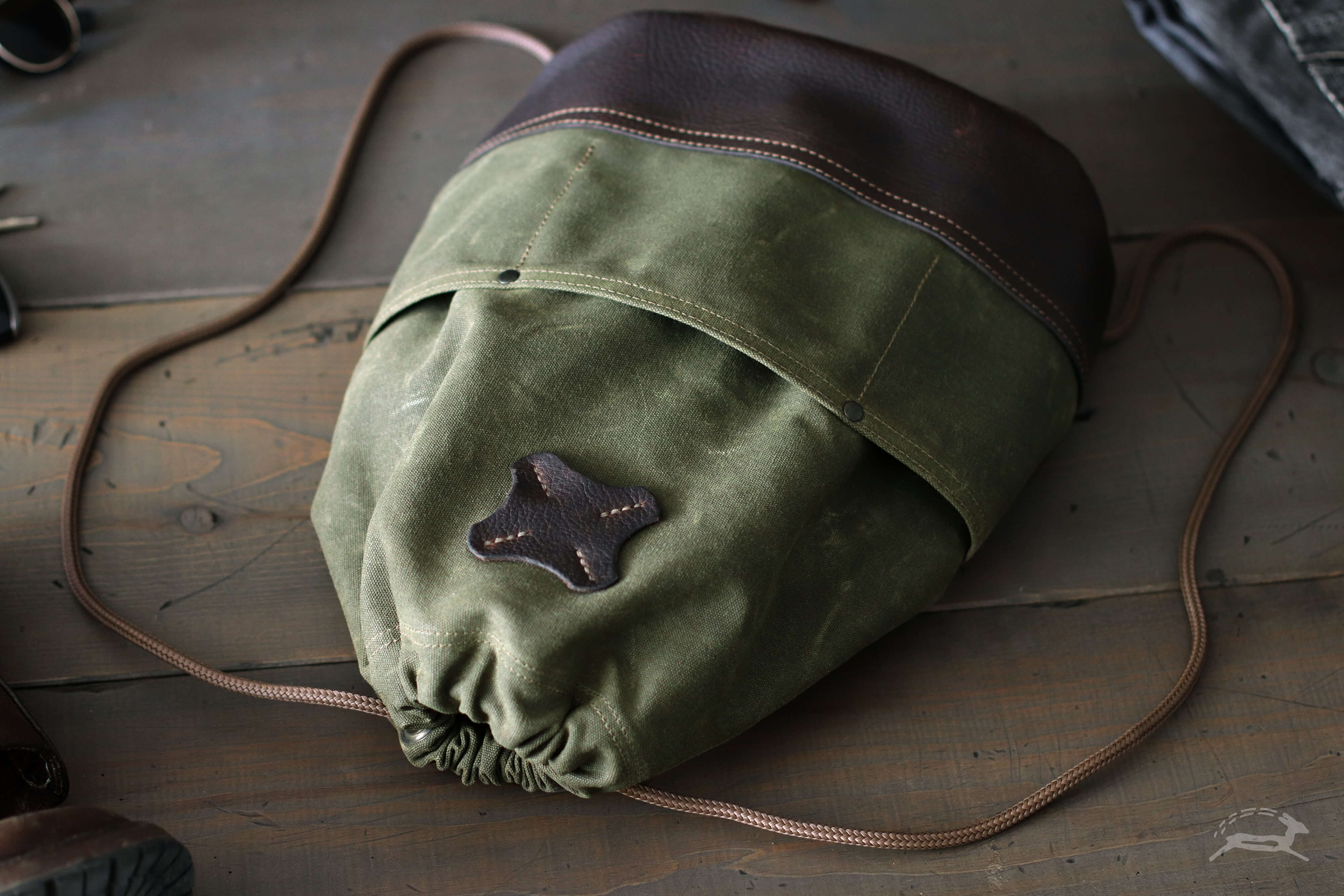 Green Canvas backpack with Drawstring Closure - OCHRE handcrafted