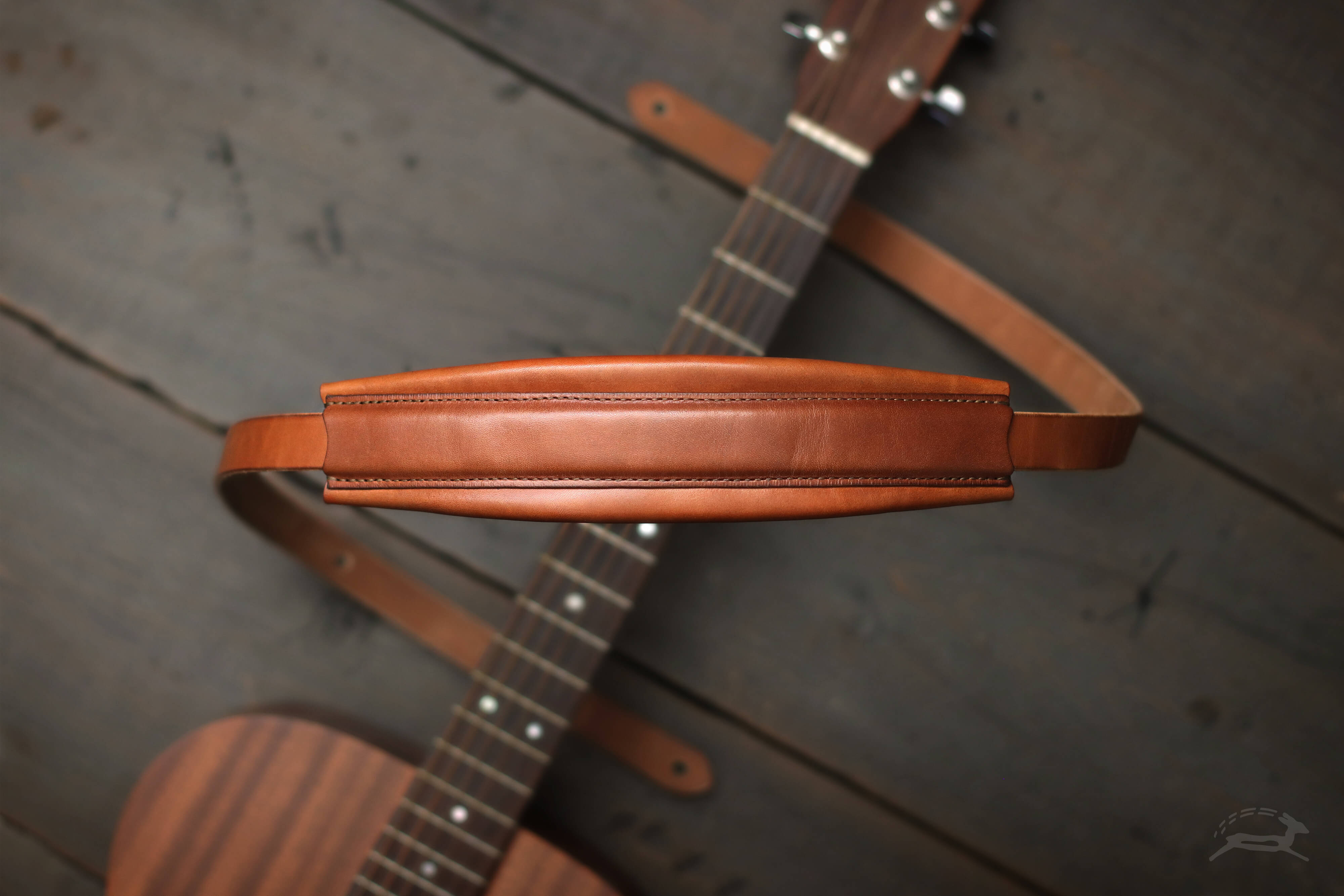 Handcrafted Leather Guitar Strap - PILLOW style - OCHRE handcrafted