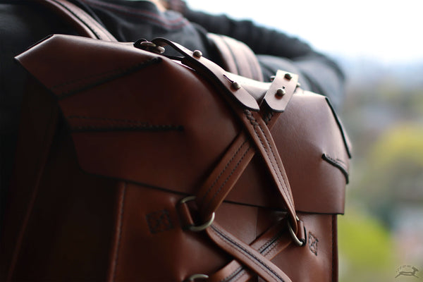 Handmade Brown Leather Rucksack outdoors - OCHRE handcrafted - OCHRE handcrafted