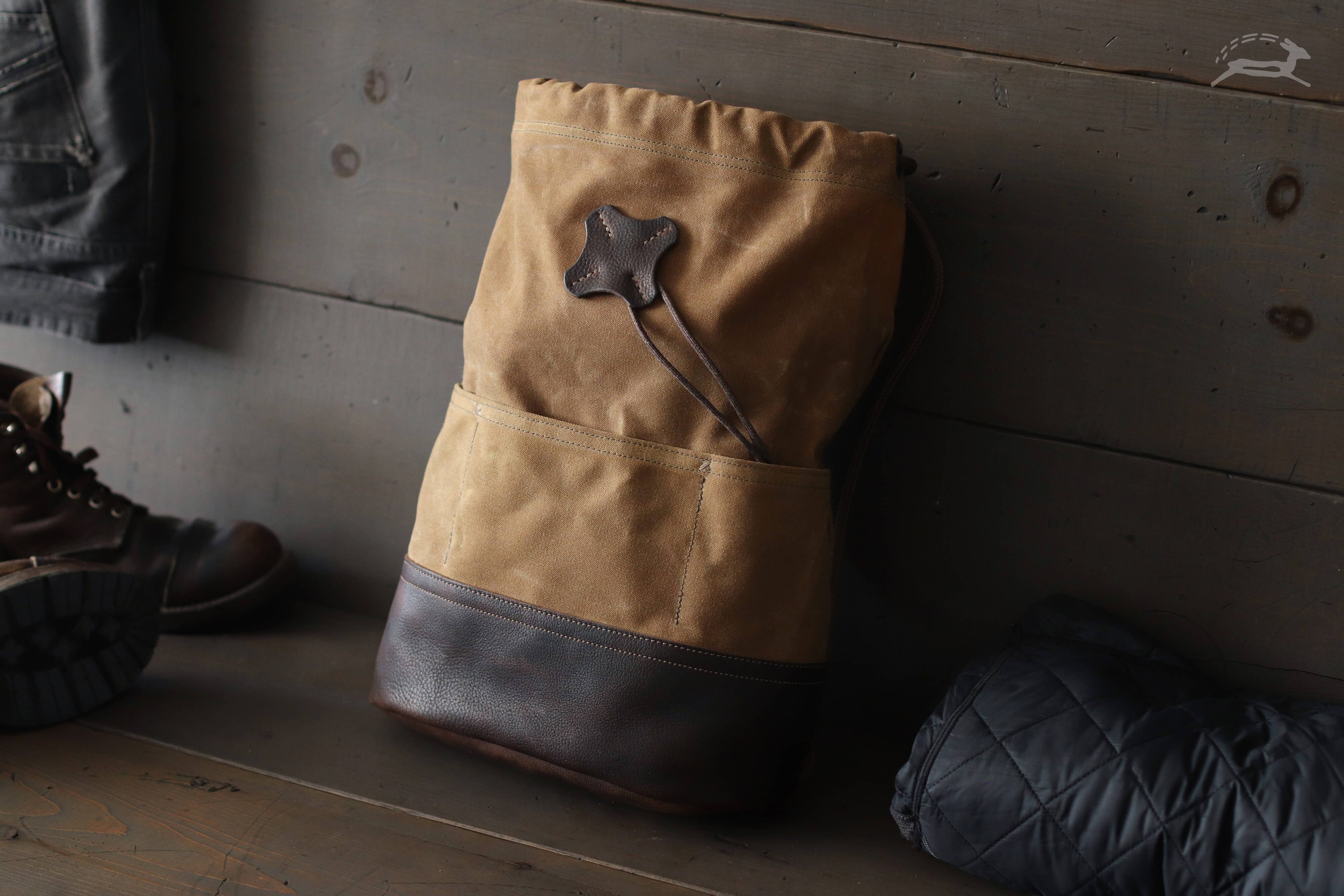 Tan Canvas Bag with Brown Leather - OCHRE handcrafted