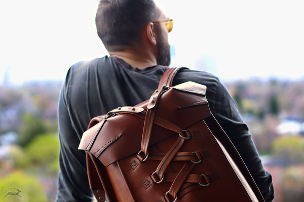 Leather travel rucksack best sale